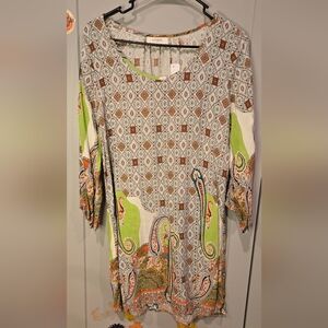Umgee Geometric and Paisley Tunic with Green Highlights